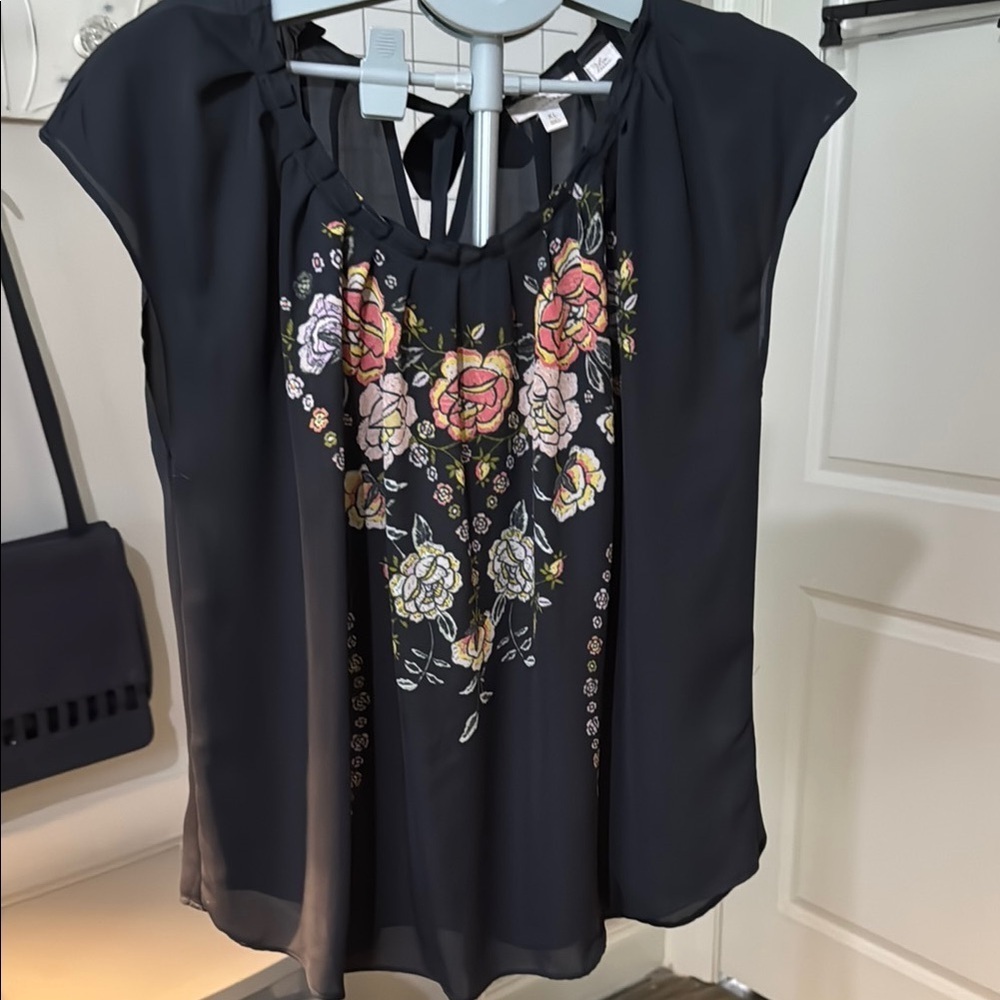 LC Lauren Conrad Gray Back Tie  Blouse with Embellished Details